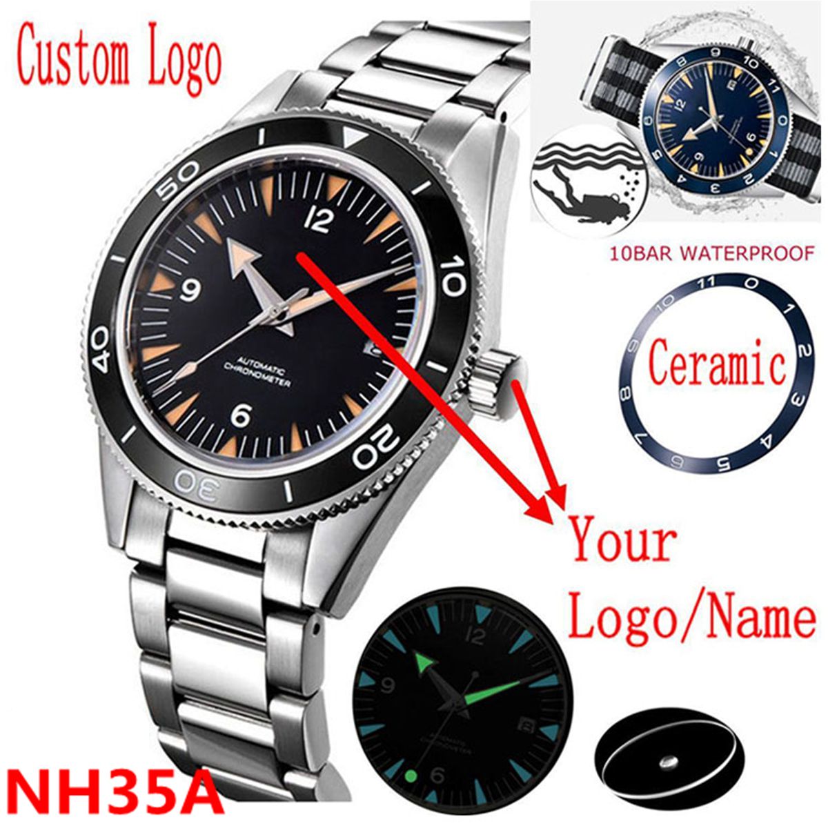 Mens Mechanical Watch - Tùy Chỉnh Logo NH35A Đồng Hồ