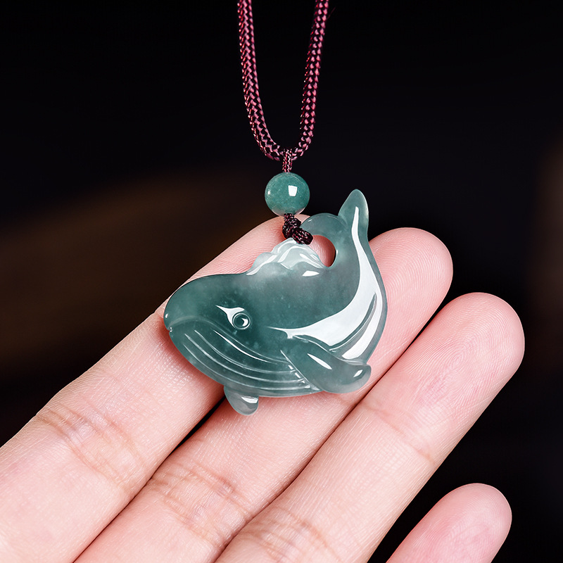 Jewelry & Watches Ltd - Natural Burmese Jadeite Whale Pendant Necklace